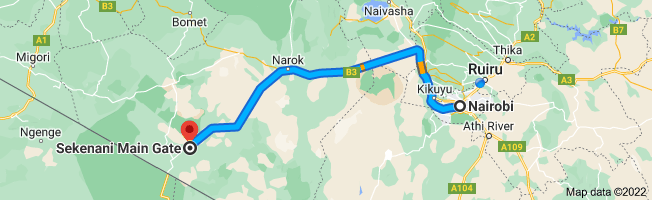 253 Km - Distance from Nairobi to From Sekenani Gate